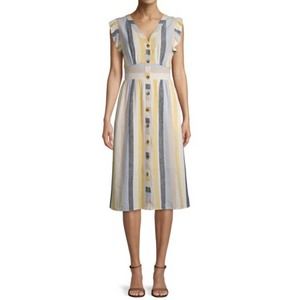 Time & Tru Linen Blend XXL (20) Dress Yellow White Flutter Sleeve Summer NEW F3